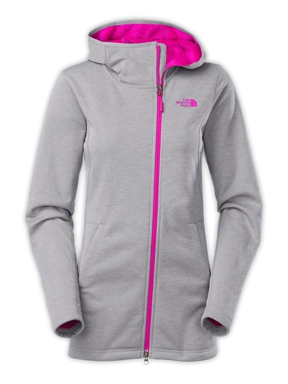 The North Face Girls' Gray Hooded Zip Jacket with Pink Trim XS